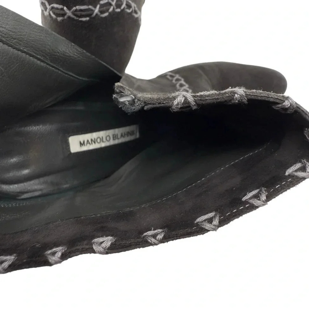 Manolo Blahnik charcoal gray suede heeled boots size 39 - Picture 8 of 9